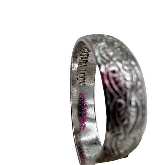 Vintage Ring Sarah Coventry Faux Turquoise Silver Tone Textured Adjustable Band - Picture 2 of 12